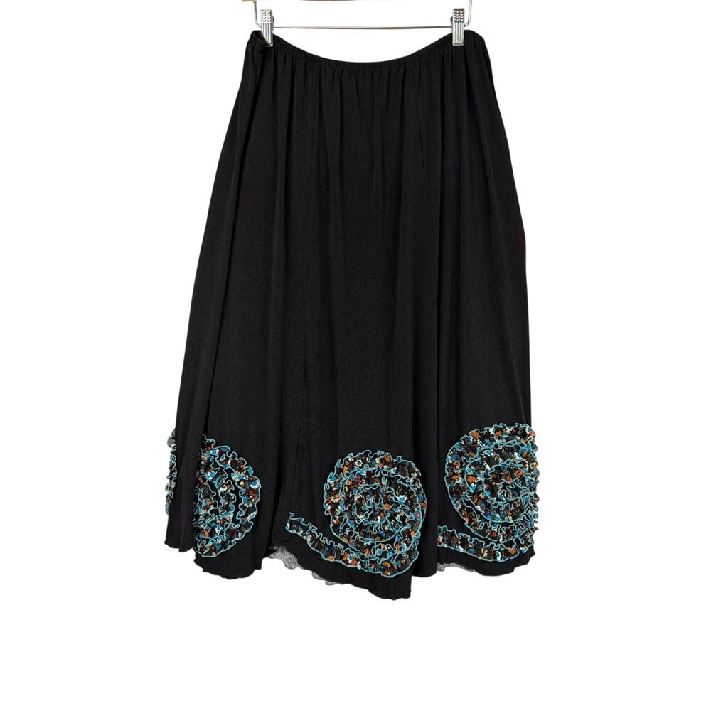 NWT Hand Jive Black Maroon Ribbon Circle Skirt Elastic Waist 2X